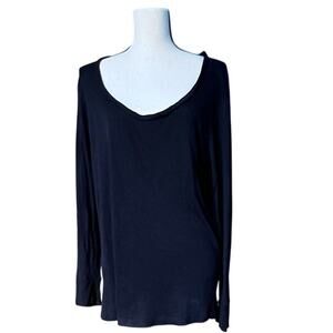 Wintersilks Black Long Sleeve Top XL 100% Silk Lightweight Knit Layering Tee